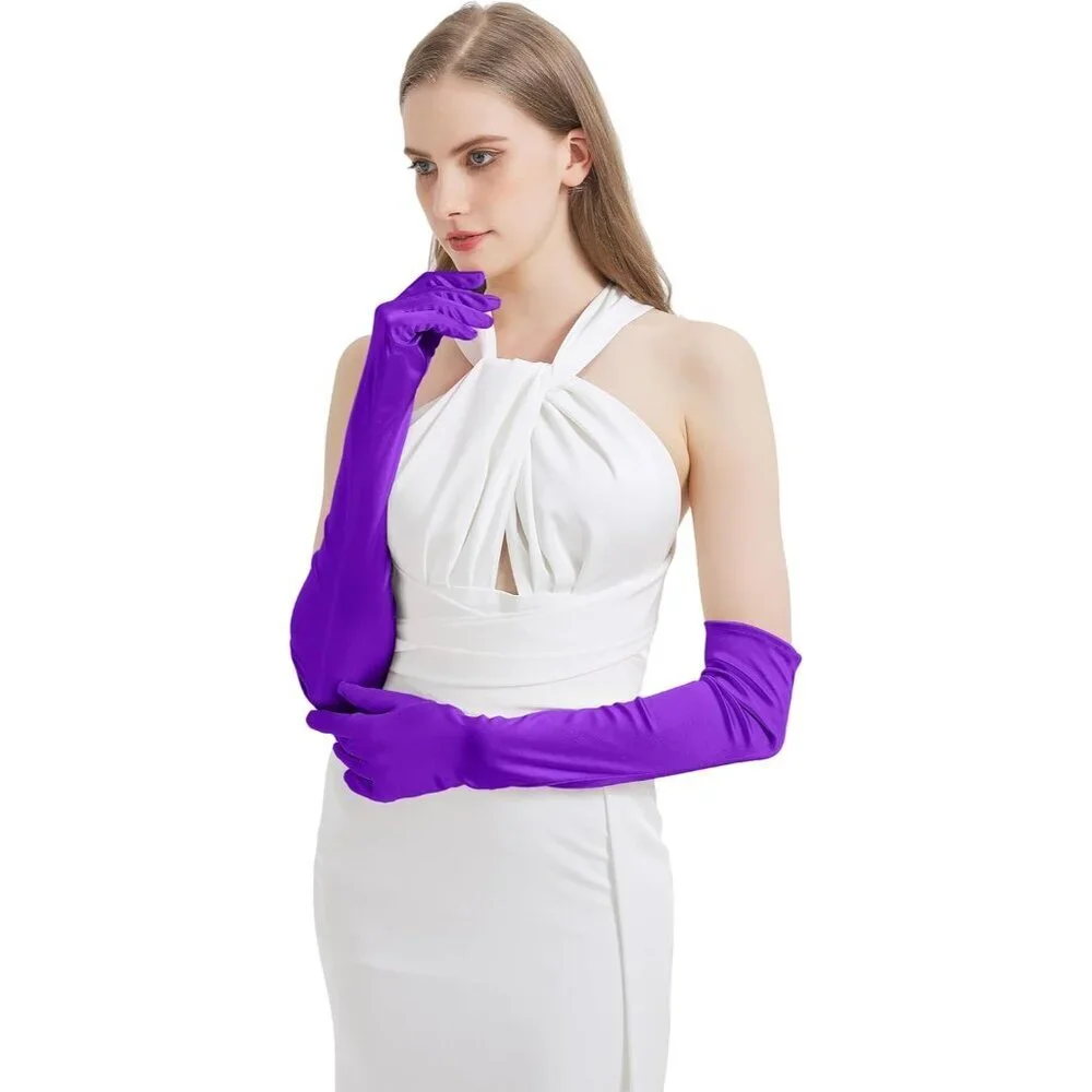 Women's Purple Imported Satin Elbow Length Halloween Cosplay Opera Gloves
